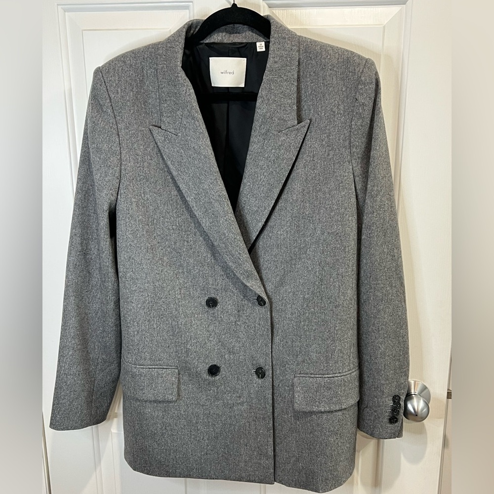 Wilfred classic professional gray double breasted wool cashmere blazer size 10